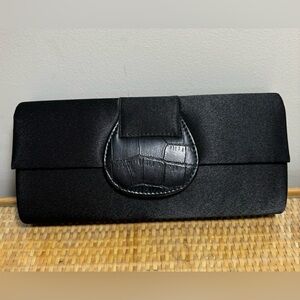 Bijoux Terner black satin clutch with removable silver chain